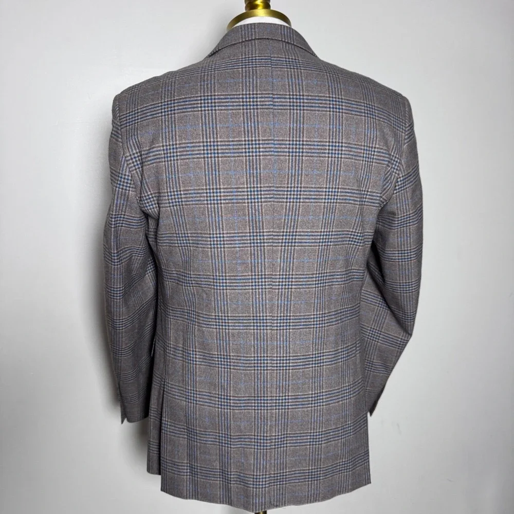 Crow & Jester Blazer Mens 38R Brown Blue Glen Plaid Wool Two Button Sport Coat